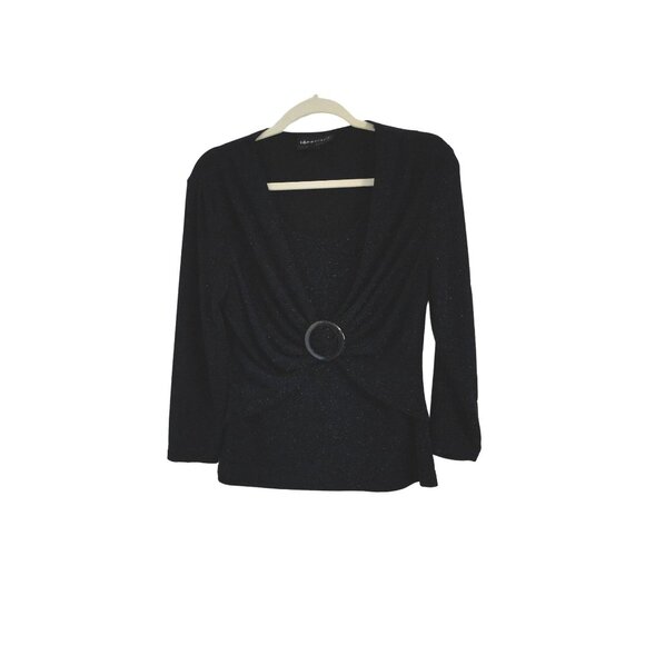connected apparel Tops - Connected Apparel Top Womens Medium M Black Blue Sparkle Long Sleeve Knit Blouse